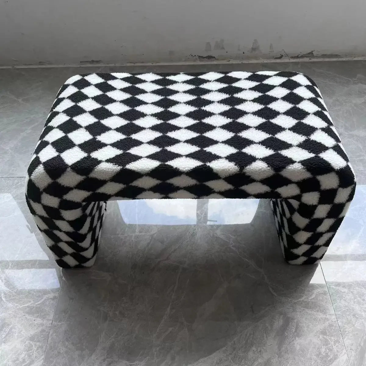 Banc à langer nordique minimaliste, tabouret de canapé, meubles de salon, chaise de canapé, chaise créative en damier noir et blanc