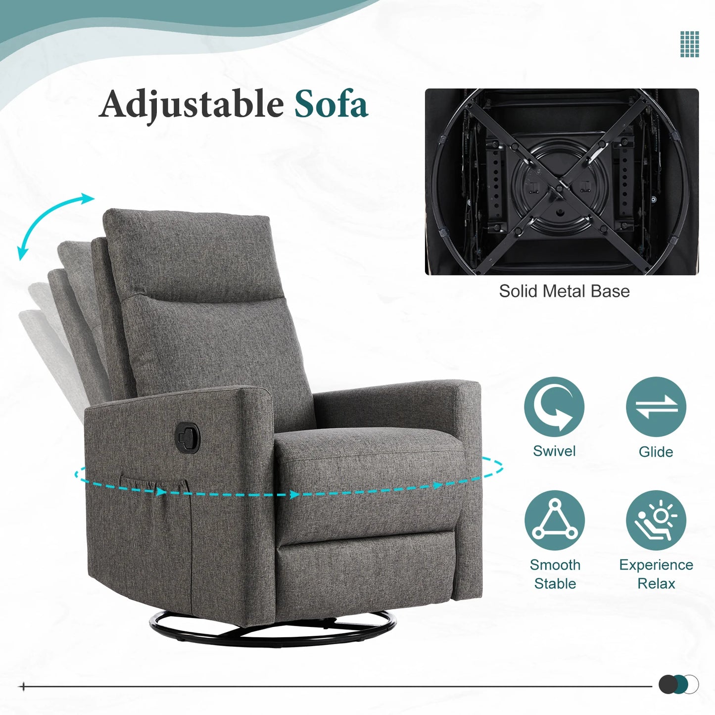 Sofá giratorio mecedor JHK para sala de estar, asiento tapizado manual, reclinable, ángulo ajustable con reposapiés extragrande para dormitorio