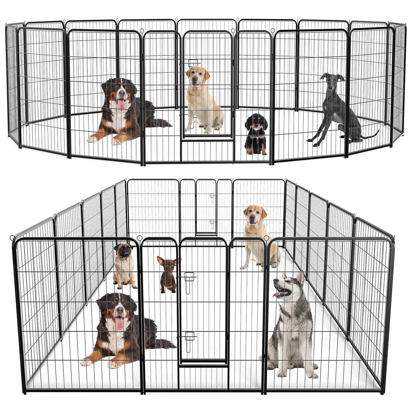 JHK 16 Panel Dog Playpen Indoor Pet Fence Exercise for Yard Gate Heavy Duty Crates with Doors Metal Dog Pen for Camping Outdoor