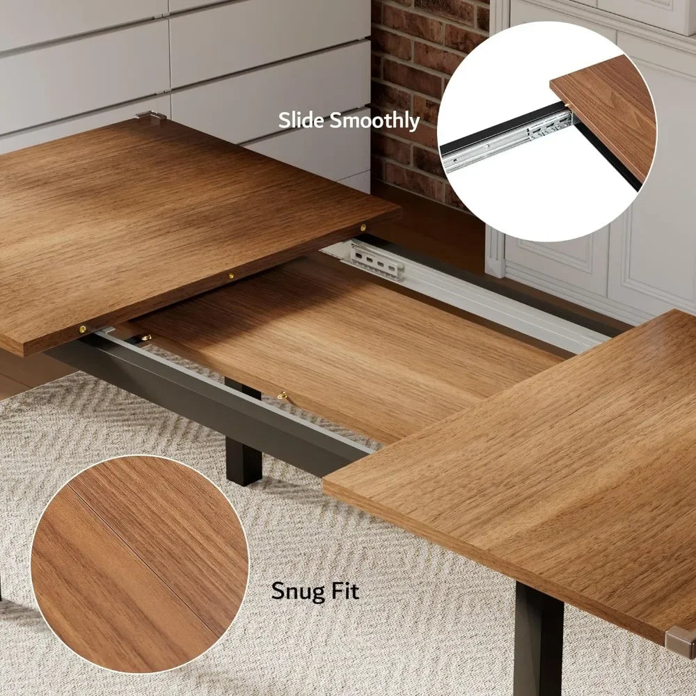 Dining Table & Chairs Set for 4-8, 63" Extendable Kitchen Table Dining Room Table with Metal Frame & MDF Board, Easy Clean