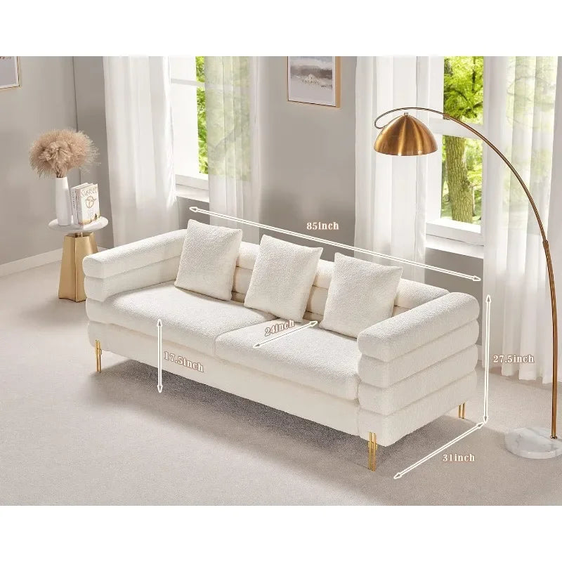 Sofa, Oversized Sofa- 85 inch, 3 Seater Sofa Comfy Sofa for Living Room- White Deep Seat Sofa, Bouclé Couch