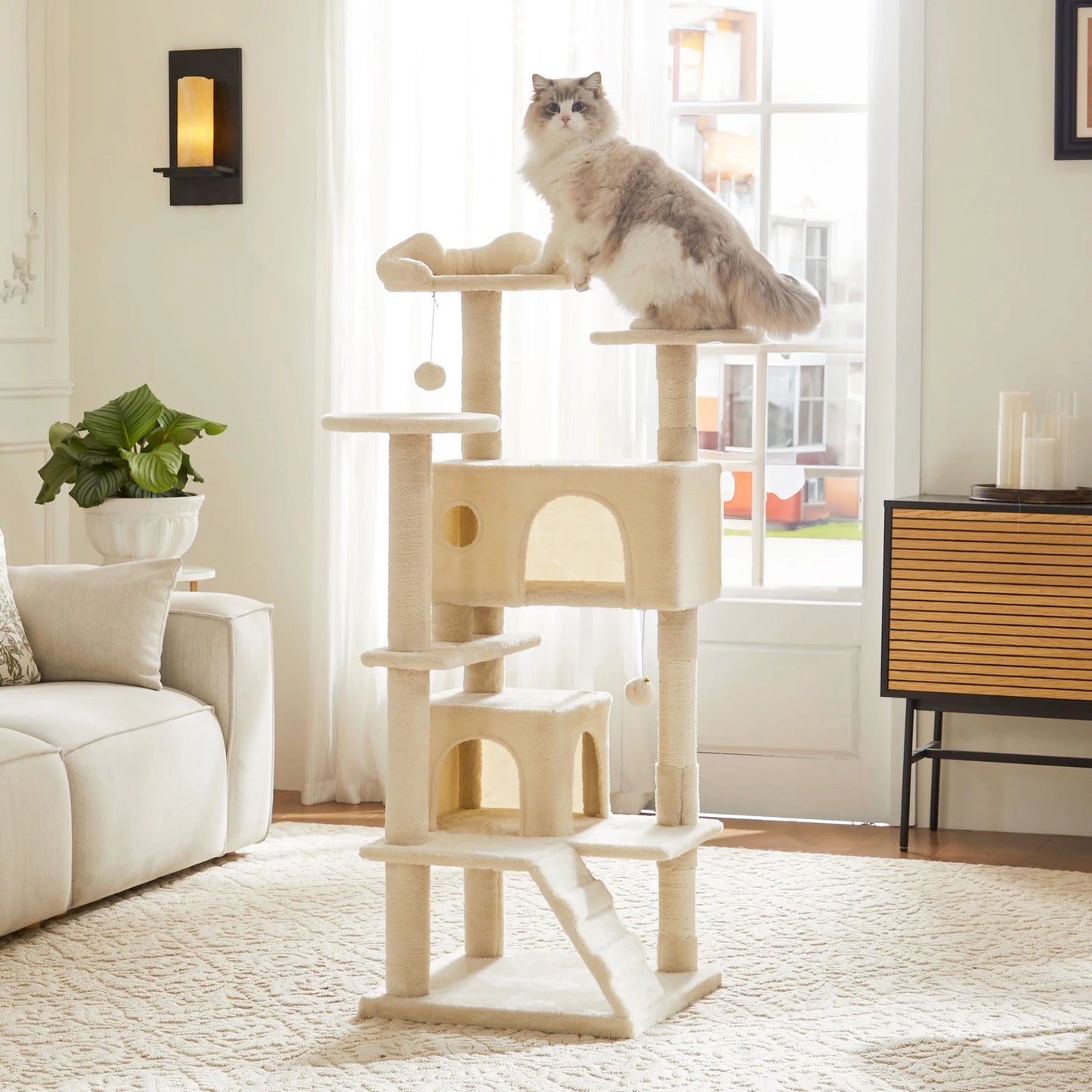 JHK Arbre à chat à plusieurs niveaux de 137 cm de haut pour meubles d'intérieur pour animaux de compagnie, maison de jeu stable pour chat avec griffoir en sisal pour la maison