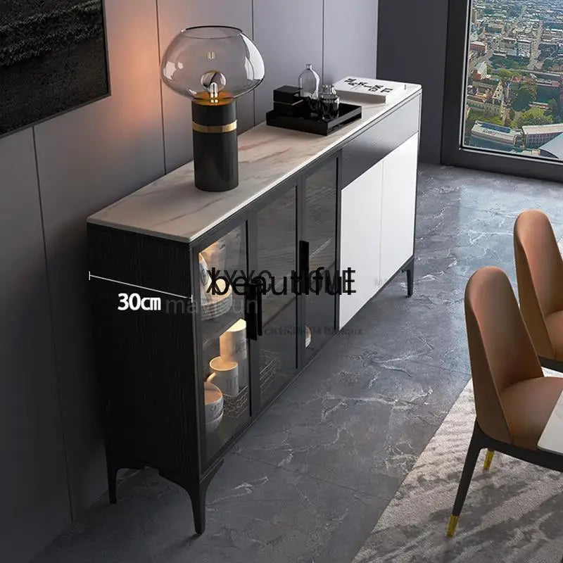 Italian Style Light Luxury Rock Board Sideboard Modern Minimalist Kitchen Storage Cabinet Multifunctional Space-Saving Furniture