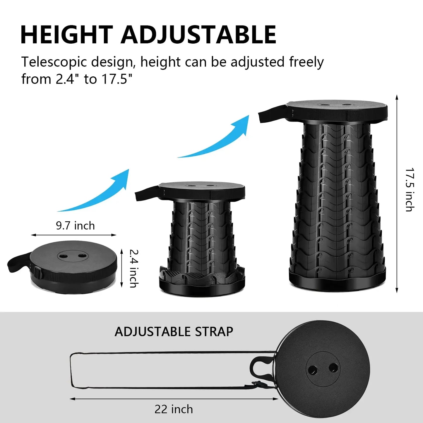 Tabouret télescopique pliable portable Tabouret pliable robuste avec capacité de charge de 400 lb Tabouret de camping rétractable pour la randonnée