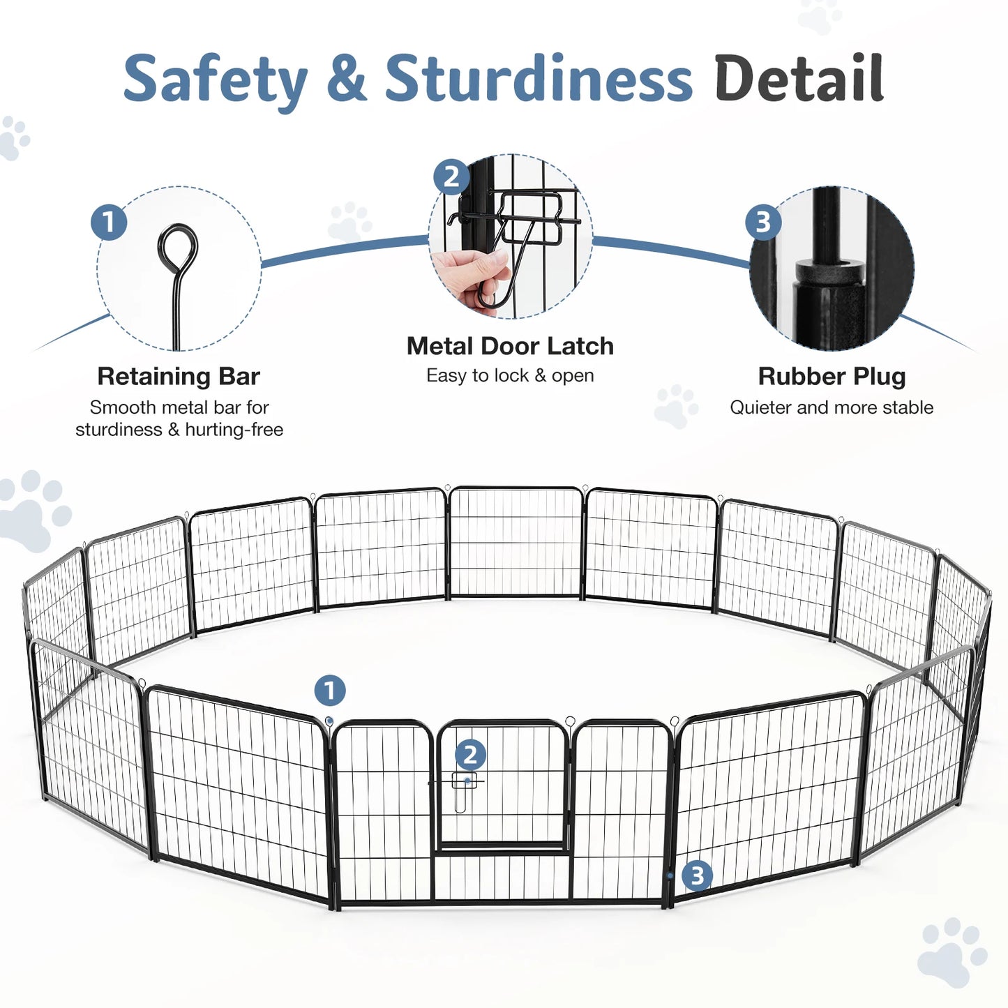 JHK 16 Panel Dog Playpen Indoor Pet Fence Exercise for Yard Gate Heavy Duty Crates with Doors Metal Dog Pen for Camping Outdoor