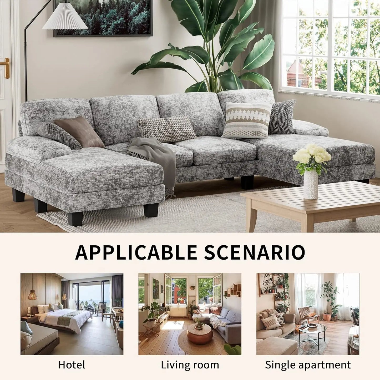 Sofá seccional convertible, moderno sofá cama de tela en forma de U, conjunto de muebles para sala de estar, sofá cama seccional de 4 plazas