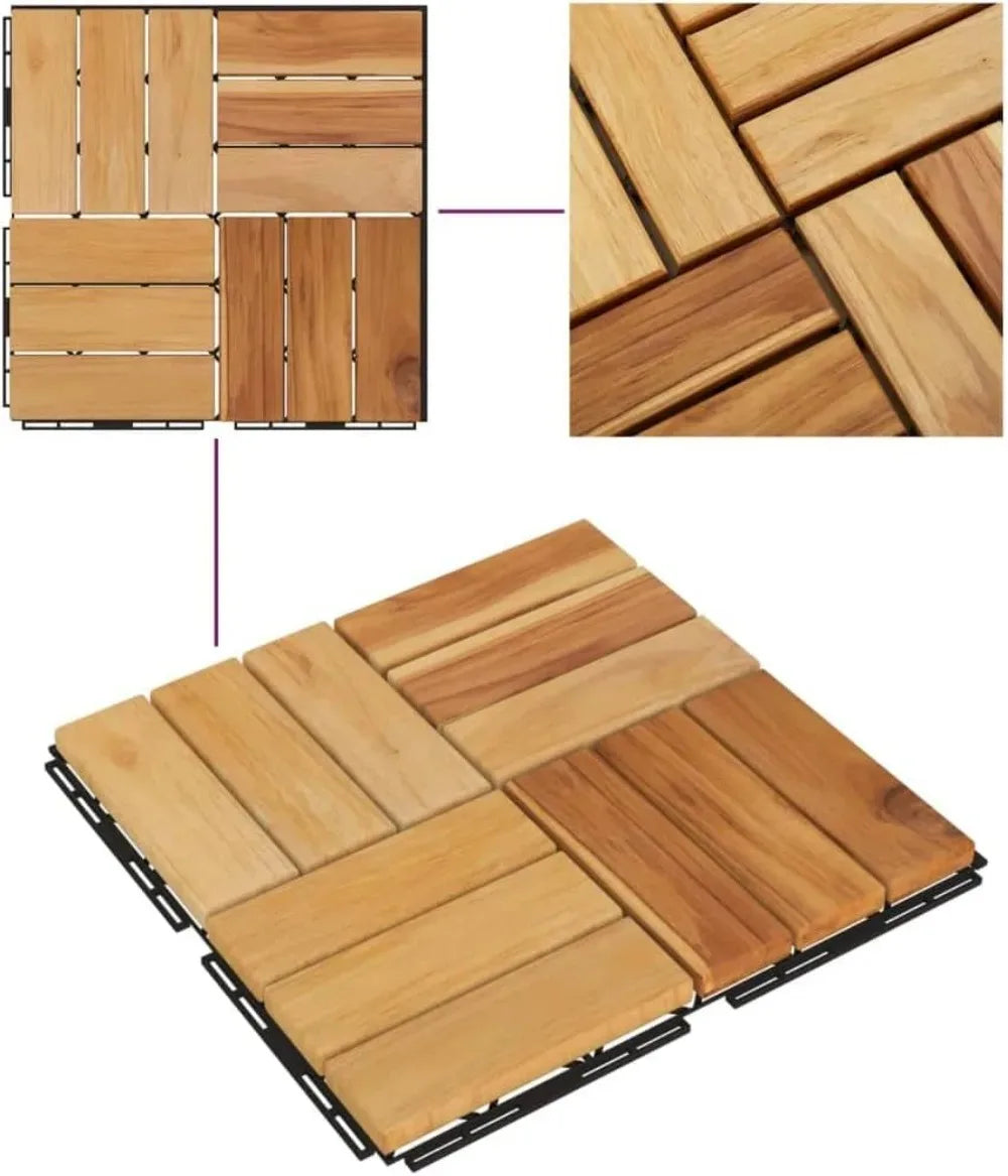 Wooden Interlocking Decking Tiles, Patio Flooring Outdoor Waterproof Floor Tiles Set, Patio Decor Flooring Tiles, 11.8"x11.8"