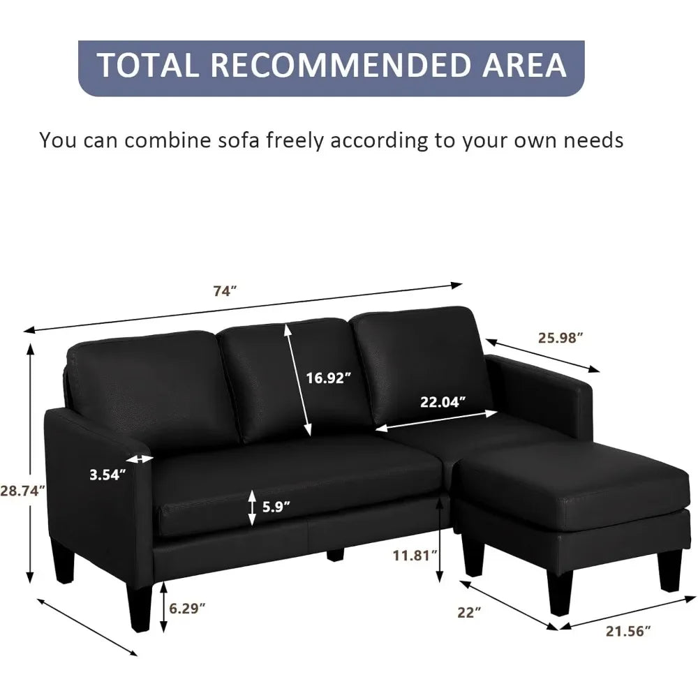 Convertible Sectional Sofa Couch, Faux Leather Sectional Sofa Couch with Reversible Chaise L Shaped Couch Sofa Set 3 Seater