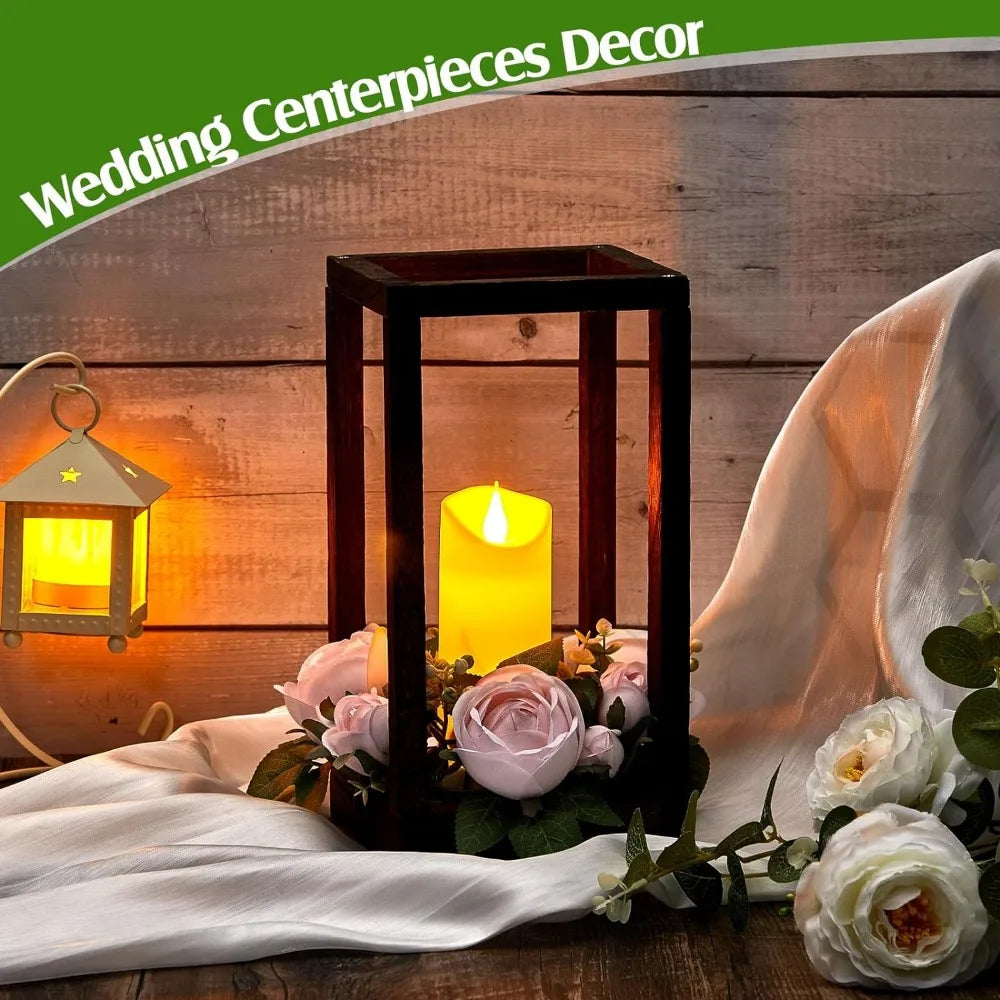 30 piezas de linternas de eucalipto para bodas, centros de mesa, candelabros de madera, velas, rosas para decoraciones de mesa decorativas, regalo de fiesta