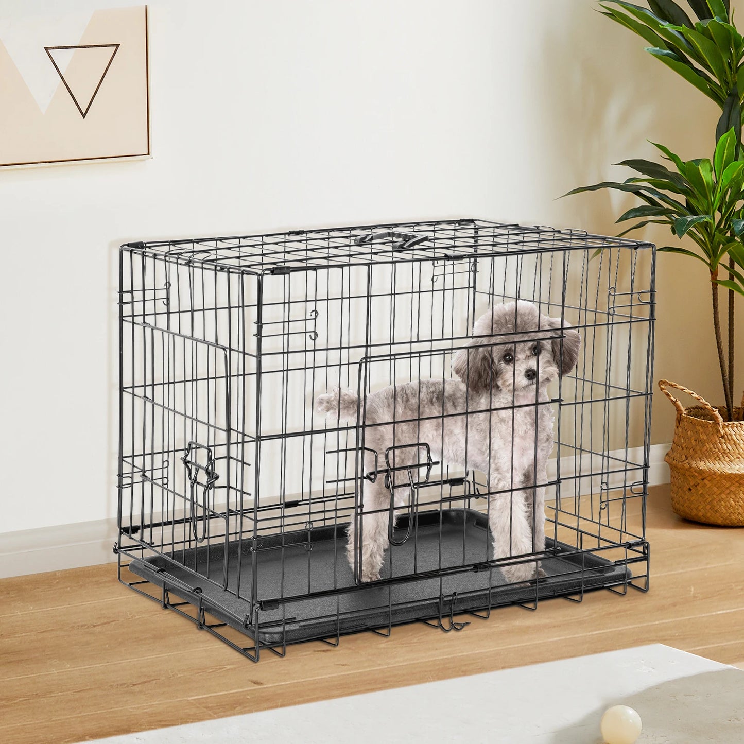 Cage pour chien pliable à double porte en fil métallique JHK avec plateau en plastique anti-fuite, niche extra large pour animaux de compagnie pour les voyages en intérieur et en extérieur