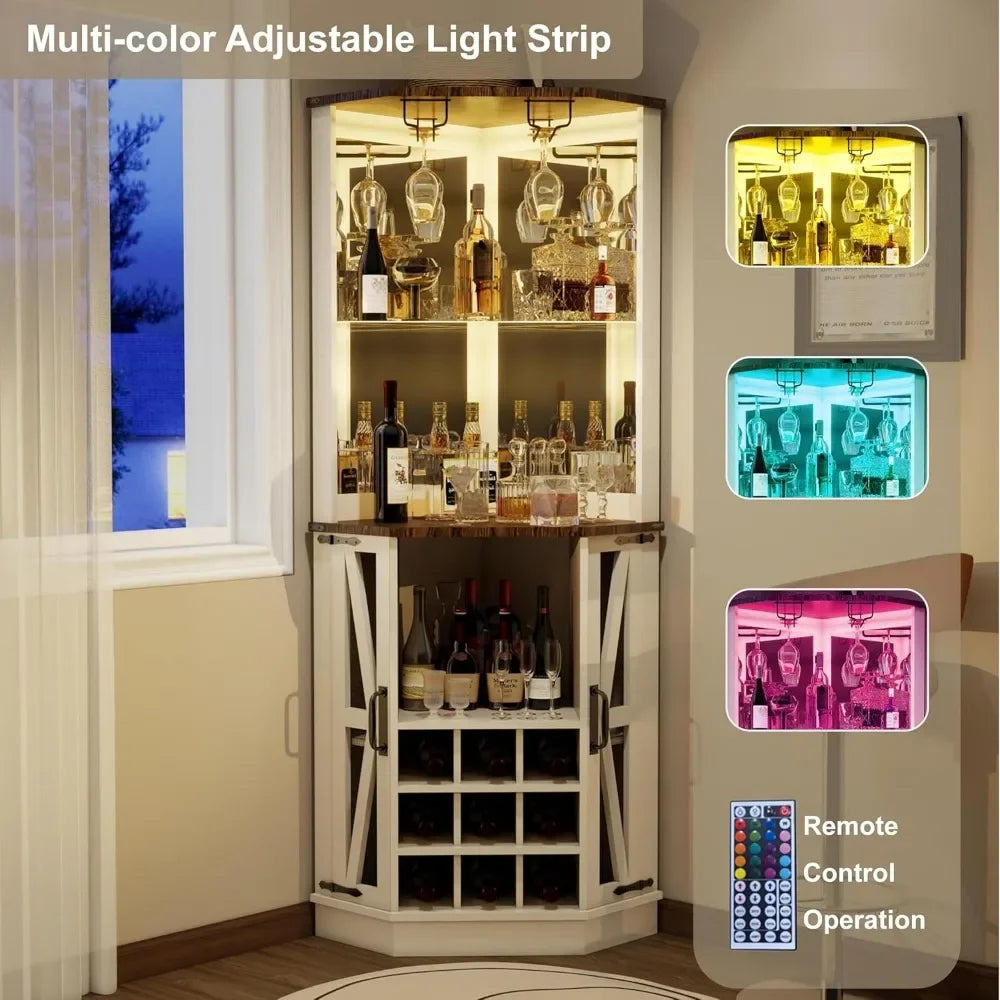 Bar Cabinet, Tall Liquor Cabinet Coffee Bar Cabinet for Home, Display Cabinet Hutch Corner Wine Rack Home Bar Furniture