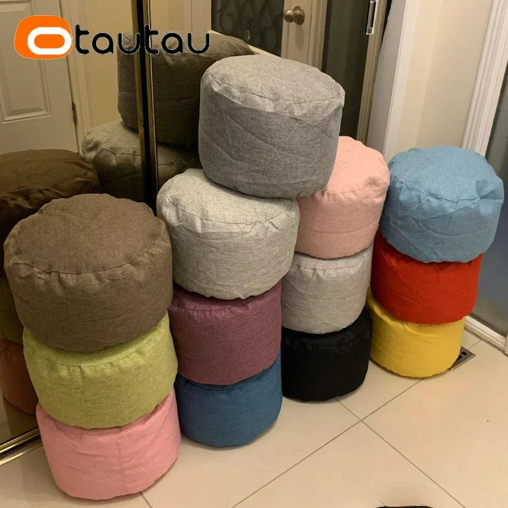 Pouf en lin OTAUTAU avec rembourrage Pouf Pouf Ottoman Repose-pieds Tatami Tabouret rond Futon Pouf Meubles de salon de détente