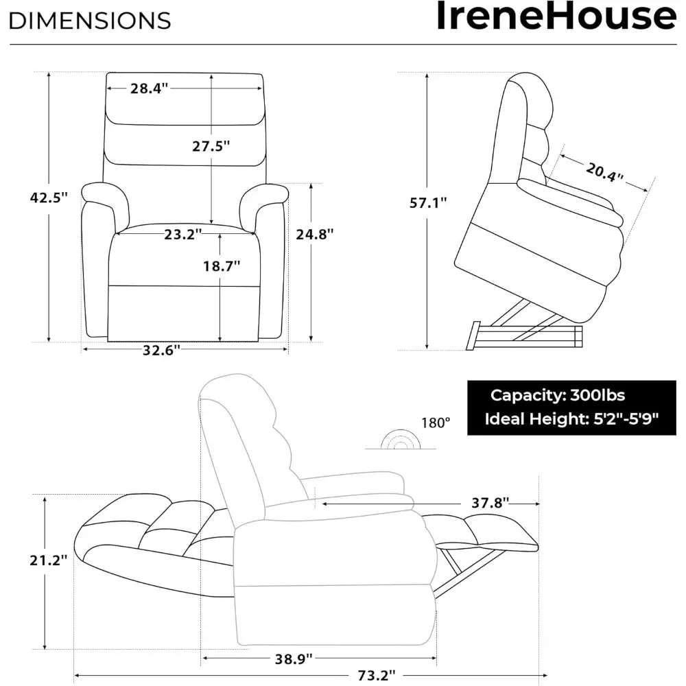 9188 Medium Sleeping Lay Flat Recliner Dual Motor Lift Chair Recliners for Elderly Infinite Position with Heat Massage 300 LBS