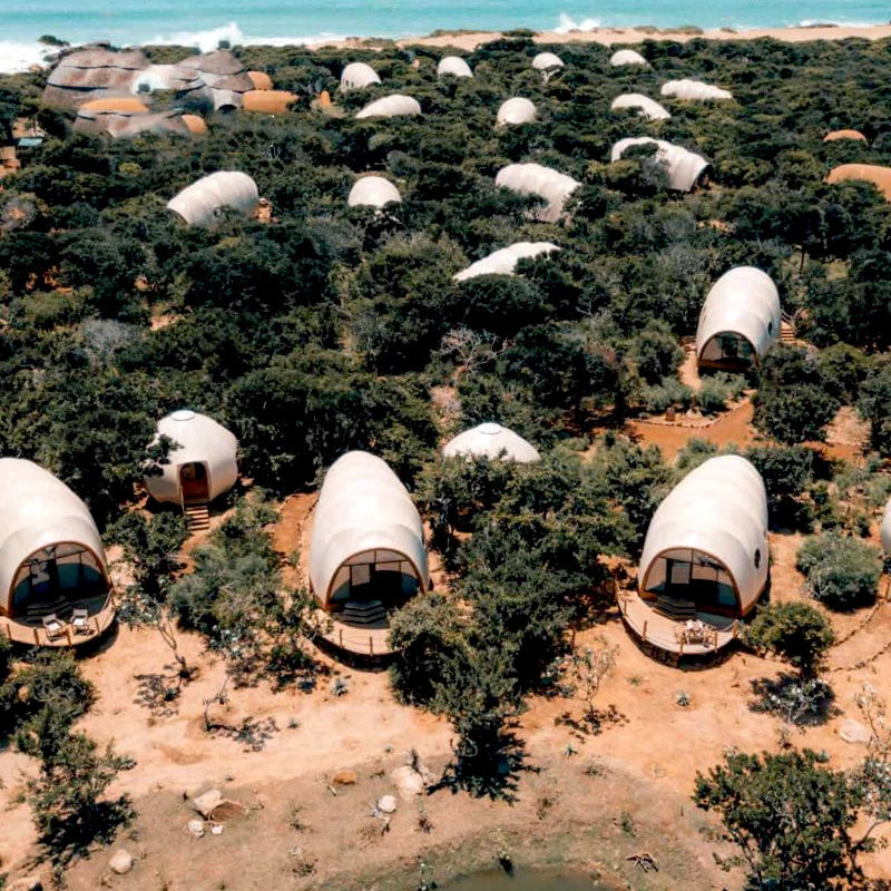 Tente de safari de glamping en forme de cocon Eco Shell Hotar Hut pour camping, hôtel, complexe, événement, tente de villégiature préfabriquée en forme d'escargot