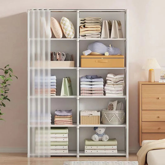 6/5 Layers Dustproof Wardrobe Bedroom Open Simple Assembly Storage Cabinet High Capacity Partition Bookshelf Closet Organizer