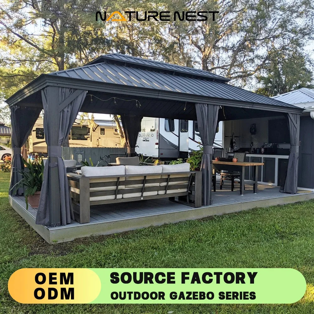 Gazebo Garden Assembly Pare-soleil Auvent 12x20 Mobile Yard Auvent Pavillon en alliage d'aluminium Pergola solaire Cour Solar Room