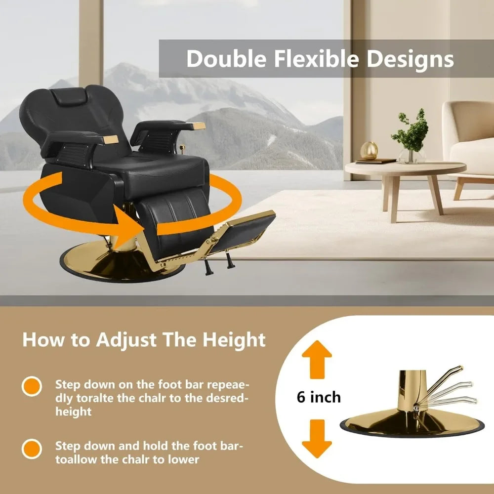 Barber Chair Hydraulic Heavy Duty Reclining Salon Chair 360 Degree Swivel Height Adjustable Hair Chair