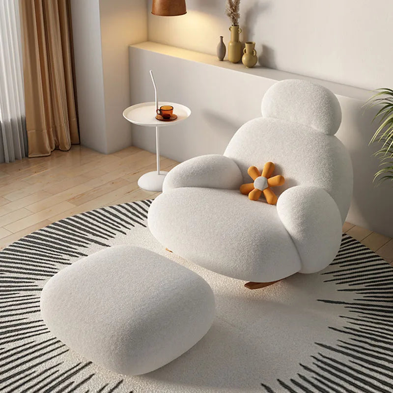 Chaise de salon blanche moelleuse moderne mignonne chaise de salon ergonomique au sol fauteuil inclinable meuble salon meubles de maison