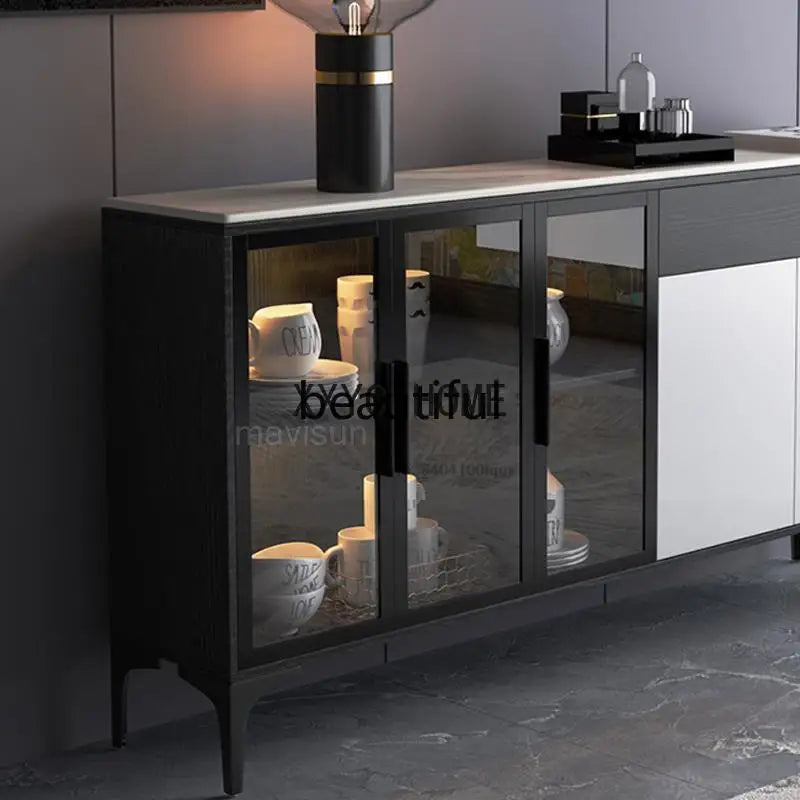 Italian Style Light Luxury Rock Board Sideboard Modern Minimalist Kitchen Storage Cabinet Multifunctional Space-Saving Furniture