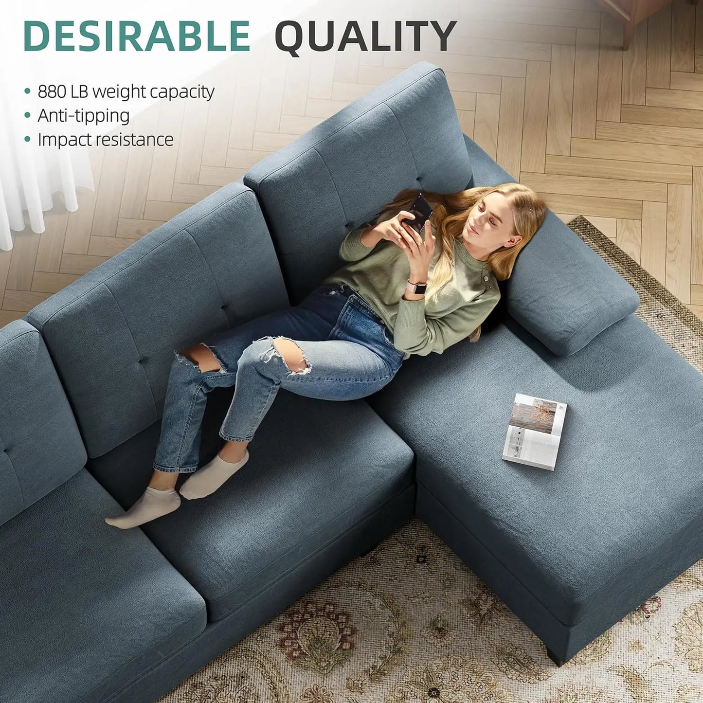 Sectional Sofa Couches for Living Room 4 Seat U-Shaped Sofa Couch Living Room Furniture Sets Clearance with Double Chaises