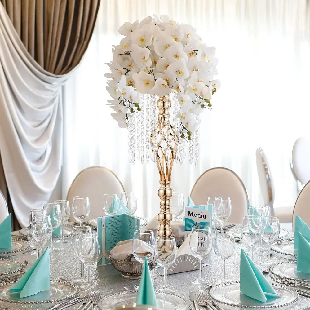 Centros de mesa de boda de cristal dorado, 10 piezas, 21,7 pulgadas para mesas con soporte de candelabro de metal, decoración del hogar, decoración de jarrones