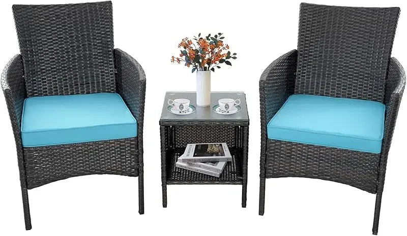 QJRBIAO Conversation Furniture 3-Piece Set PE Rattan Wicker Chair with Table Suitable for Patio, Poolside, Lawn and Other