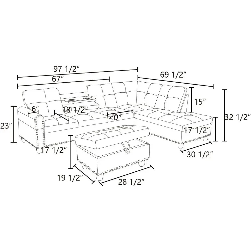 Sofa, Modern Linen Sofas Couches for Living Room Furniture Set, L-Shaped Modular Couch Upholstered Sectional, Living Room Sofa