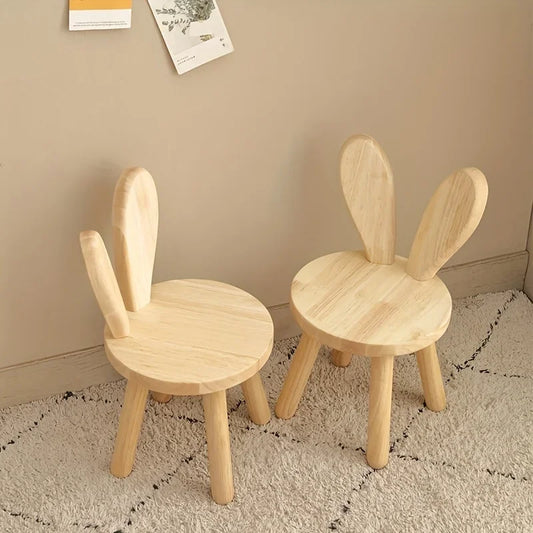 Taburete pequeño creativo de madera maciza con orejas de conejo, taburete pequeño decorativo para niños