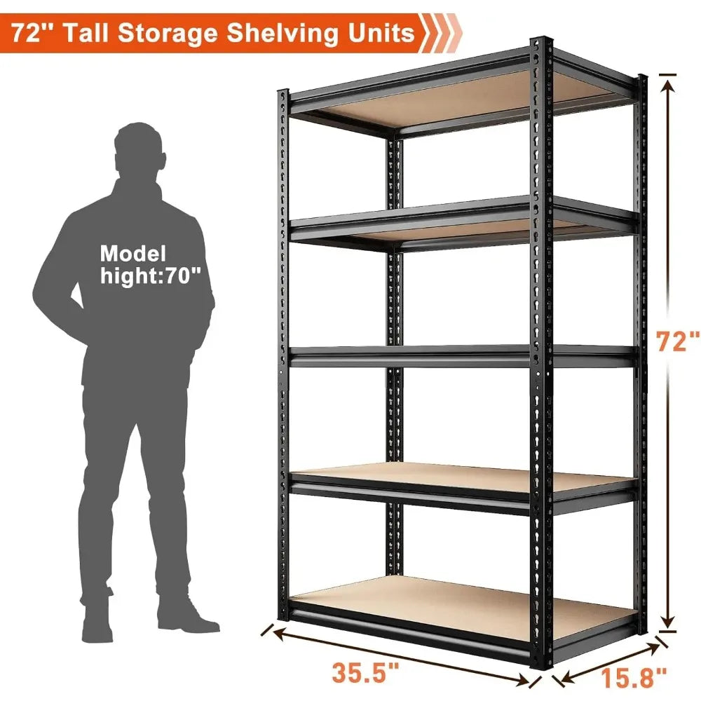 72" H Garage Shelving Heavy Duty Storage Shelves 2000LBS Adjustable 5 Tier Metal Storage Shelving Garage Storage Shelving Unit