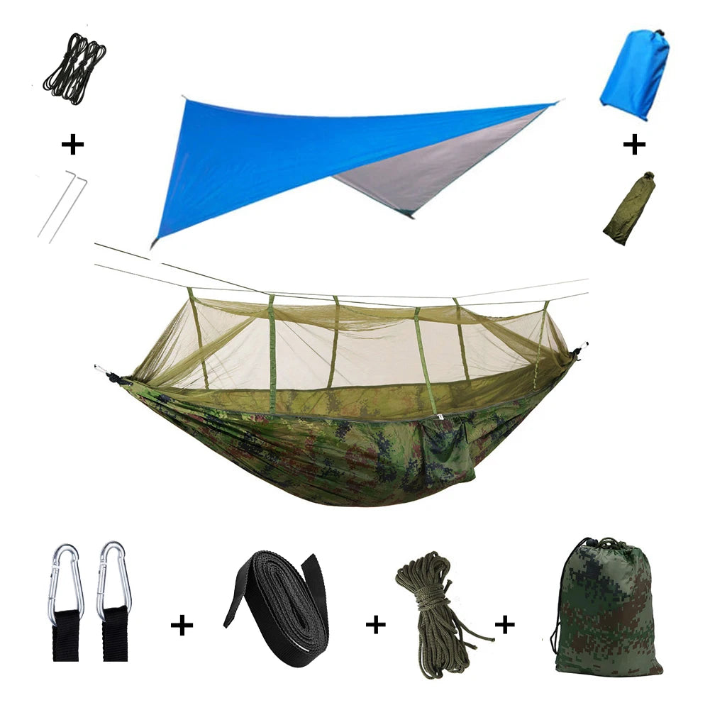 Anti Outdoor Camping Hammock With Mosquito Net And Rain Tent Equipment Supplies Shelters Camp Bed Survival Portable Hammock