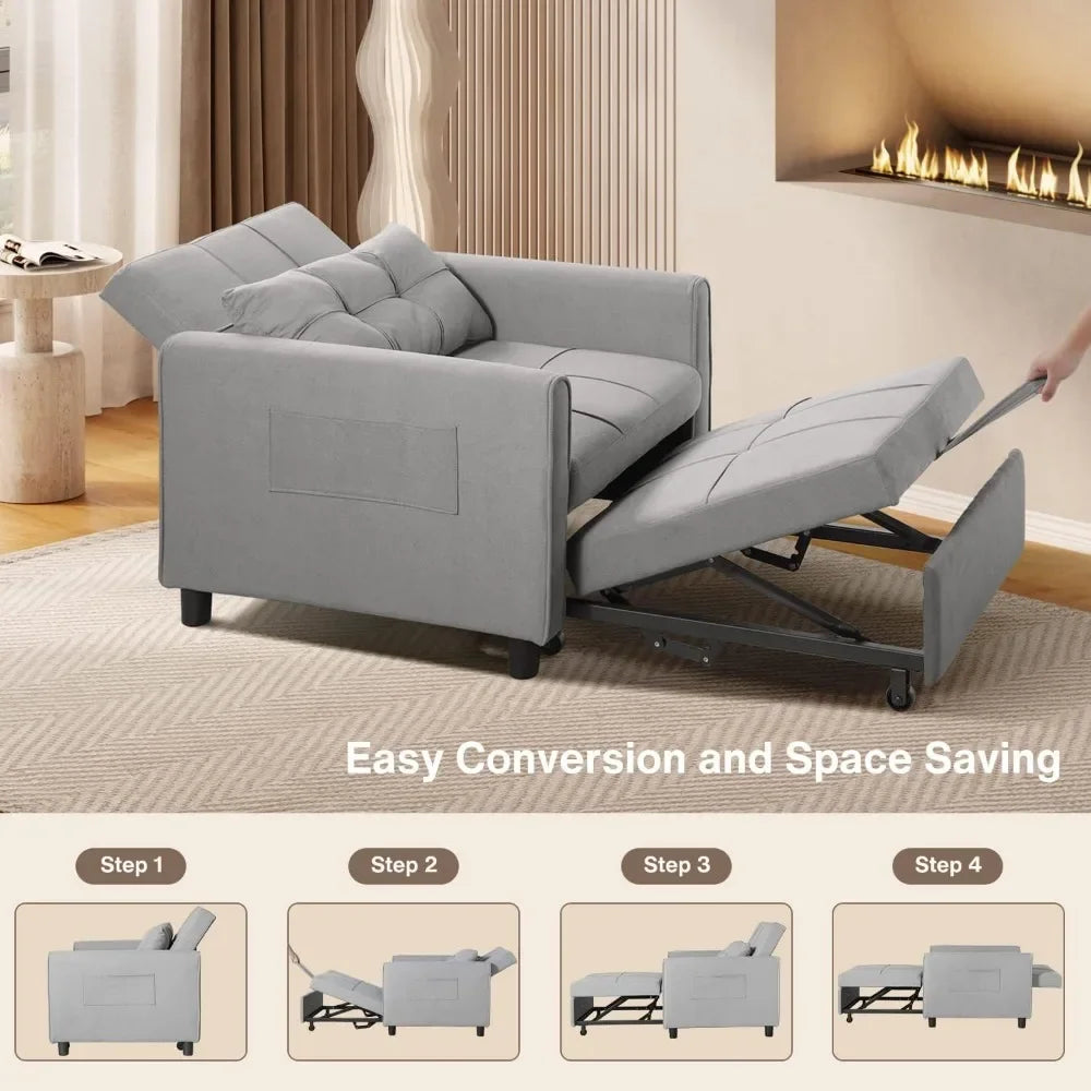 Sleeper Sofa Chair Bed, Convertible Sofa Chair 3-in-1, Adjustable Sleeper Chair Pullout Sofa Bed with Modern Linen Fabric, Grey