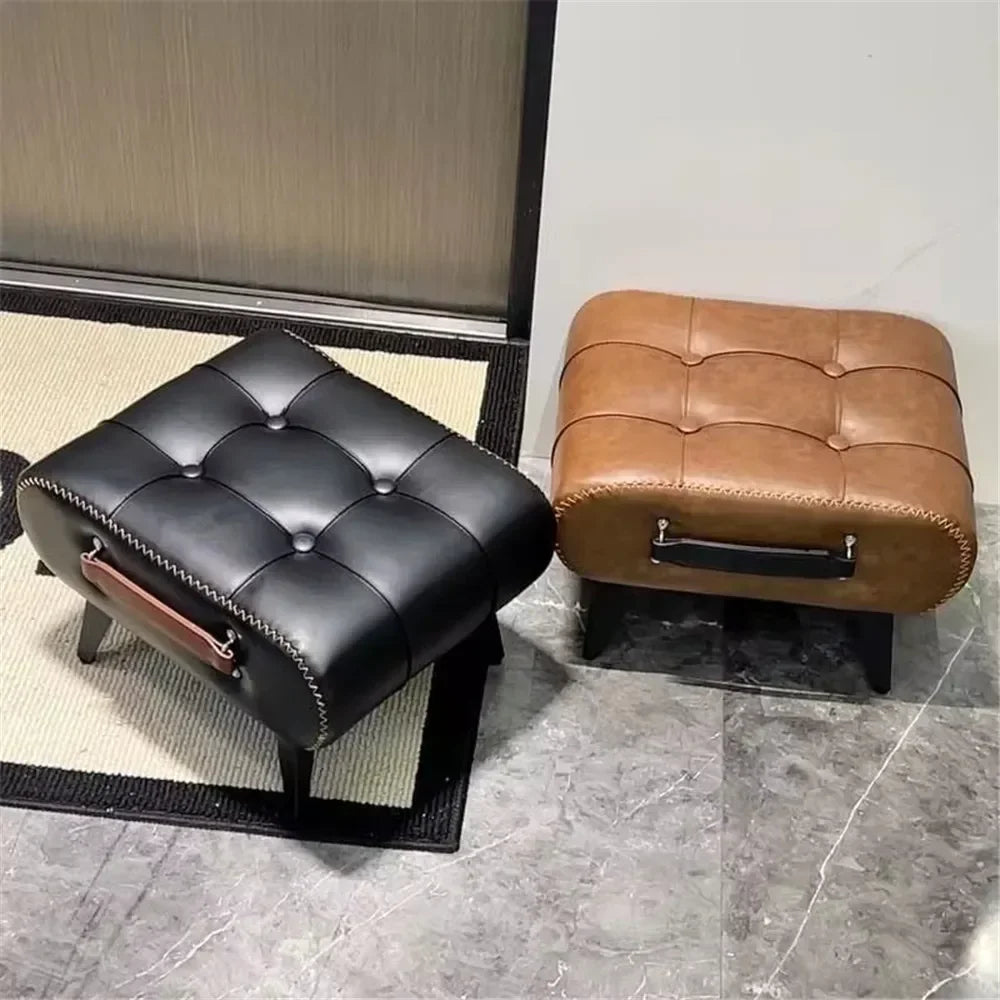 Tabouret à langer en cuir de luxe nordique léger avec poignée, tabouret portable pour le salon et la chambre à coucher