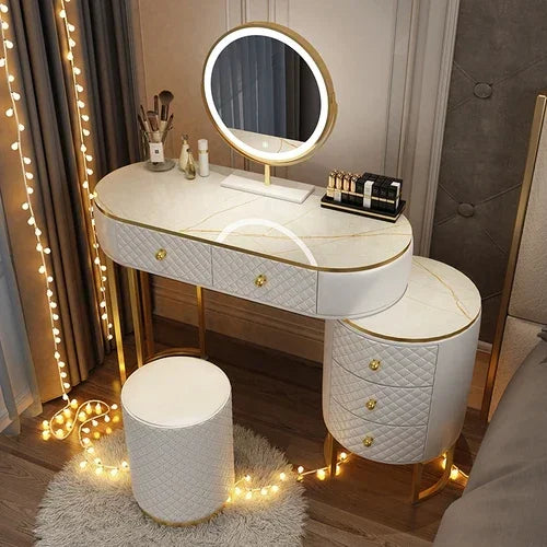 White Women Makeup Vanity Table Drawer Mirror Dresser Stand Makeup Table Storage Cabinet Coiffeuse Miroir Home Furniture