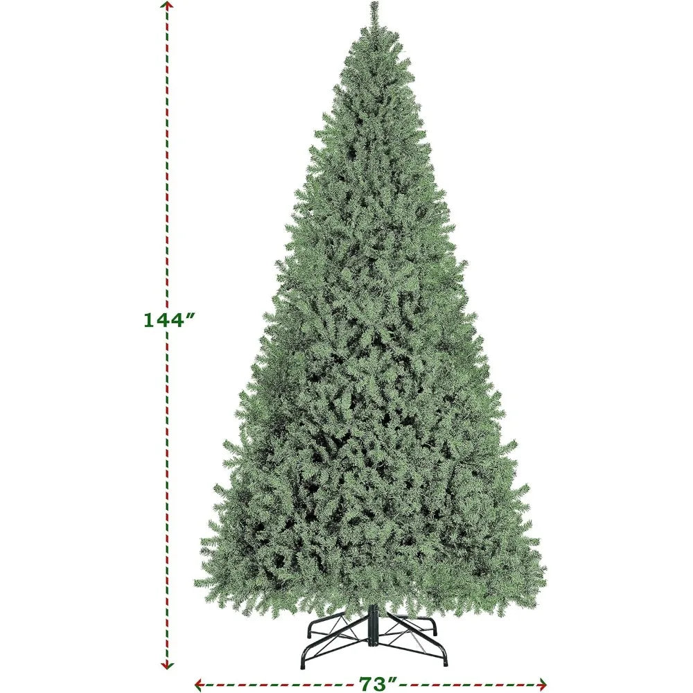 12ft Pre-lit Spruce Artificial Hinged Christmas Pine Tree Prelighted Holiday Xmas Tree for Home Party Decoration with 1500 Warm