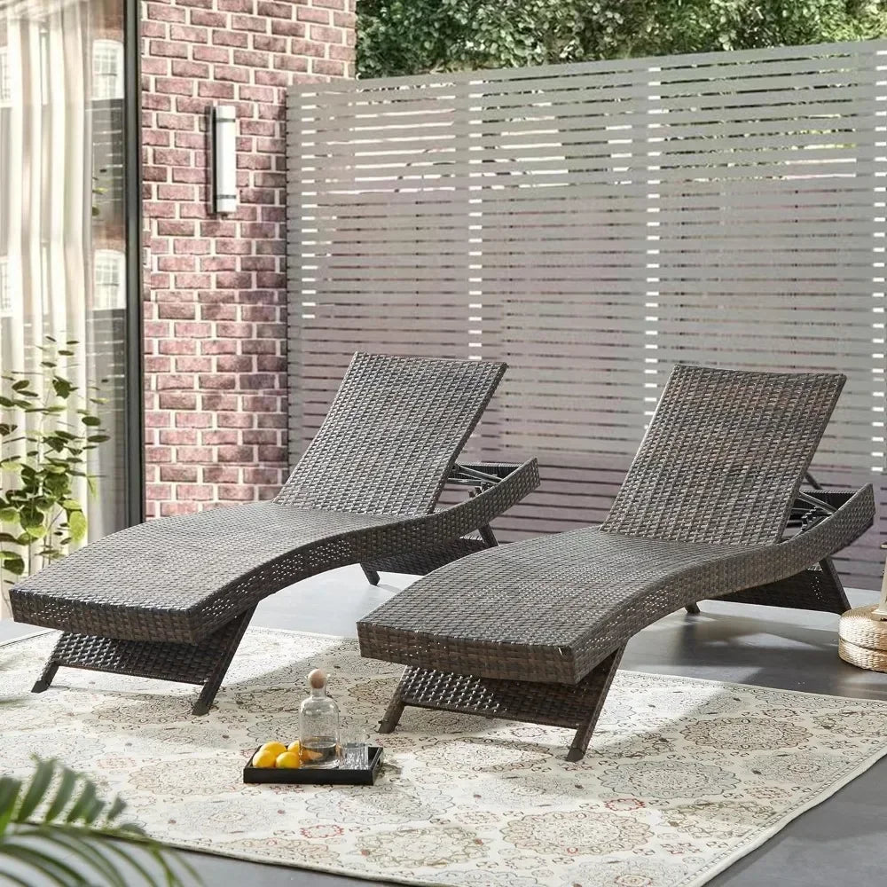 Sillas de playa (juego de 2), sillón reclinable de mimbre para exteriores, tumbona doble de ratán para patio, sillas reclinables para tomar el sol en el césped