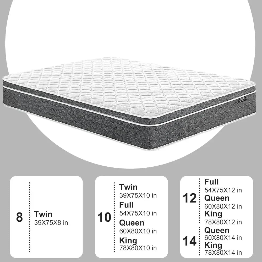 Matelas hybride King Mattress 14 pouces dans une boîte avec mousse à mémoire de forme en gel, ressorts ensachés emballés individuellement