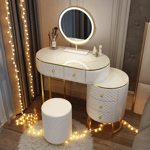 White Women Makeup Vanity Table Drawer Mirror Dresser Stand Makeup Table Storage Cabinet Coiffeuse Miroir Home Furniture