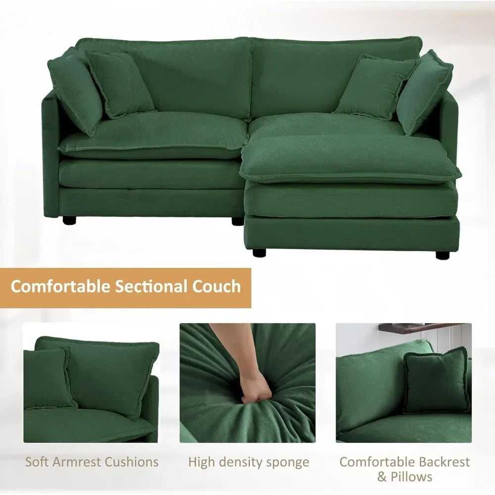 Deep Seat Sectional Sofa Cloud Couch with Ottoman,Modern Chenille Comfy Upholstered Modular Sofa L Shaped Couch