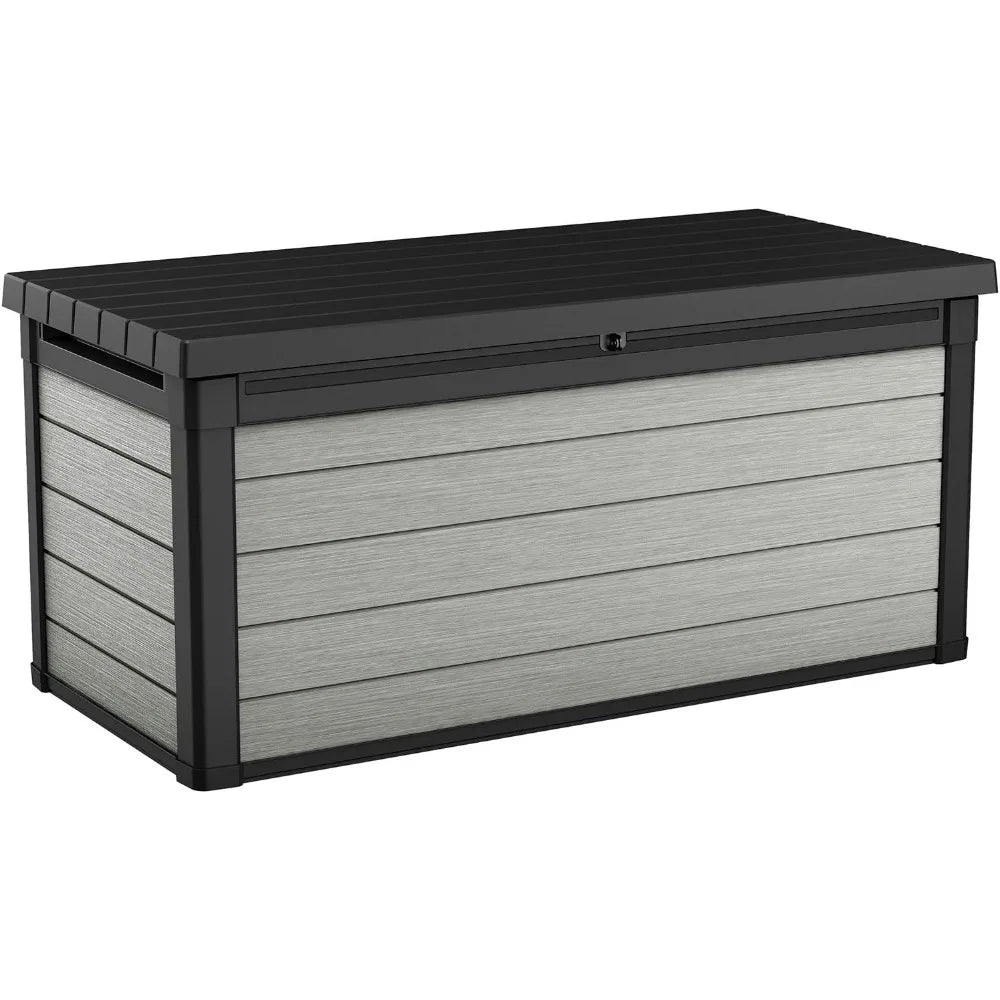 Caja de cubierta de resina de 150 galones de gran tamaño: organización y almacenamiento para muebles de patio, cojines de exterior, herramientas de jardín, caja de cubierta