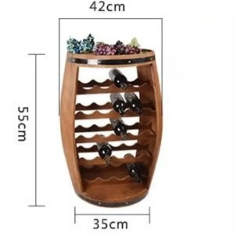 Solid Wood Wine Rack Oak Barrel Modelling Creative Wine Cellar Aesthetic Luxury Display Decoration Retro Shelf Bar Furniture