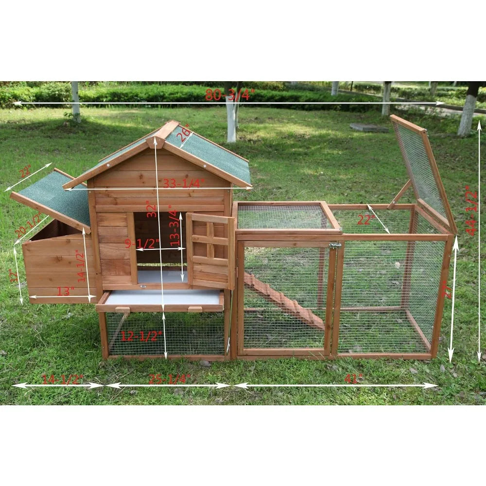 Poulailler en bois résistant aux intempéries pour l'extérieur de 80 pouces, nichoir pour poules, volailles, animaux domestiques, cage de jardin, arrière-cour (poulailler)