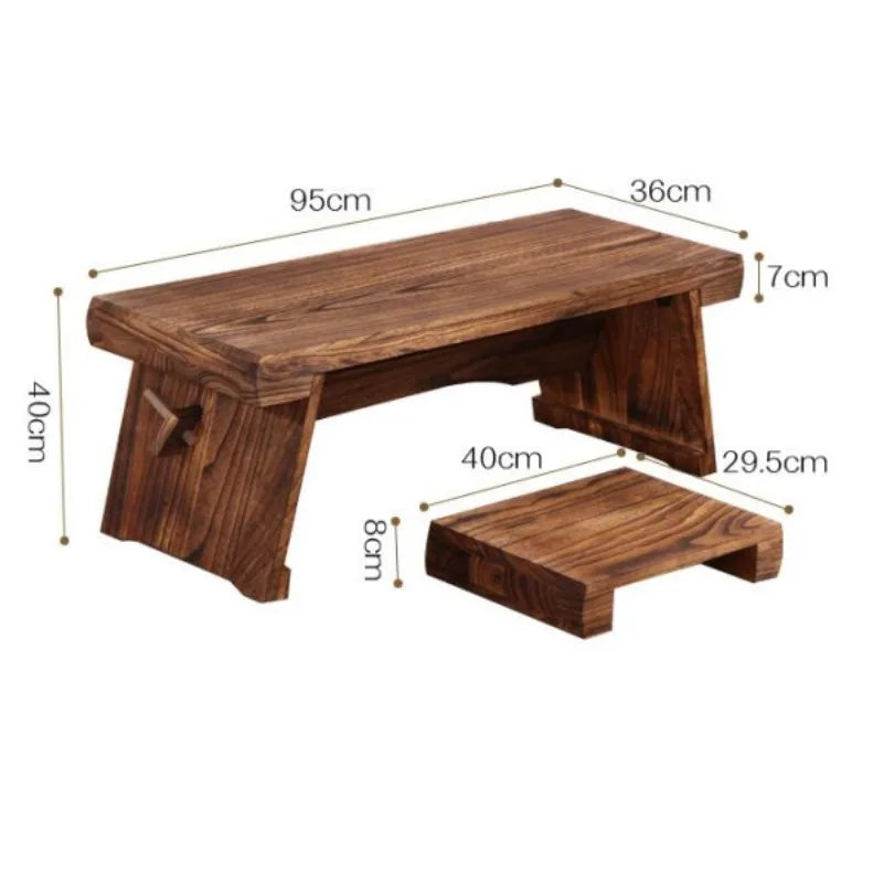 Antique Low Tea Table with A Bench for Japanese Tatami Living Room Balcony Window Platform Coffee Cocktail Table Furniture Wood