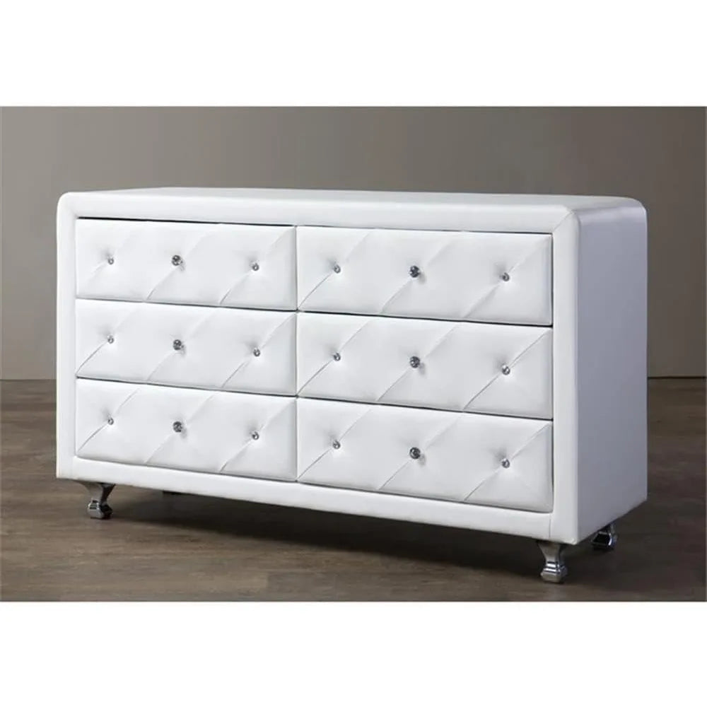 Cómoda, baúles de almacenamiento blancos, 21,6" x 51,75" x 18", fácil de ensamblar, patas de acero cromado, muebles de dormitorio