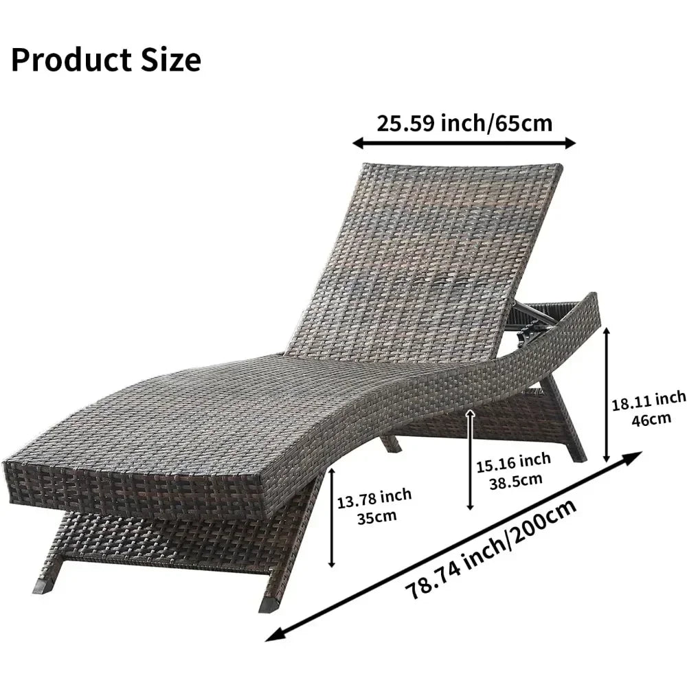 Sillas de playa (juego de 2), sillón reclinable de mimbre para exteriores, tumbona doble de ratán para patio, sillas reclinables para tomar el sol en el césped