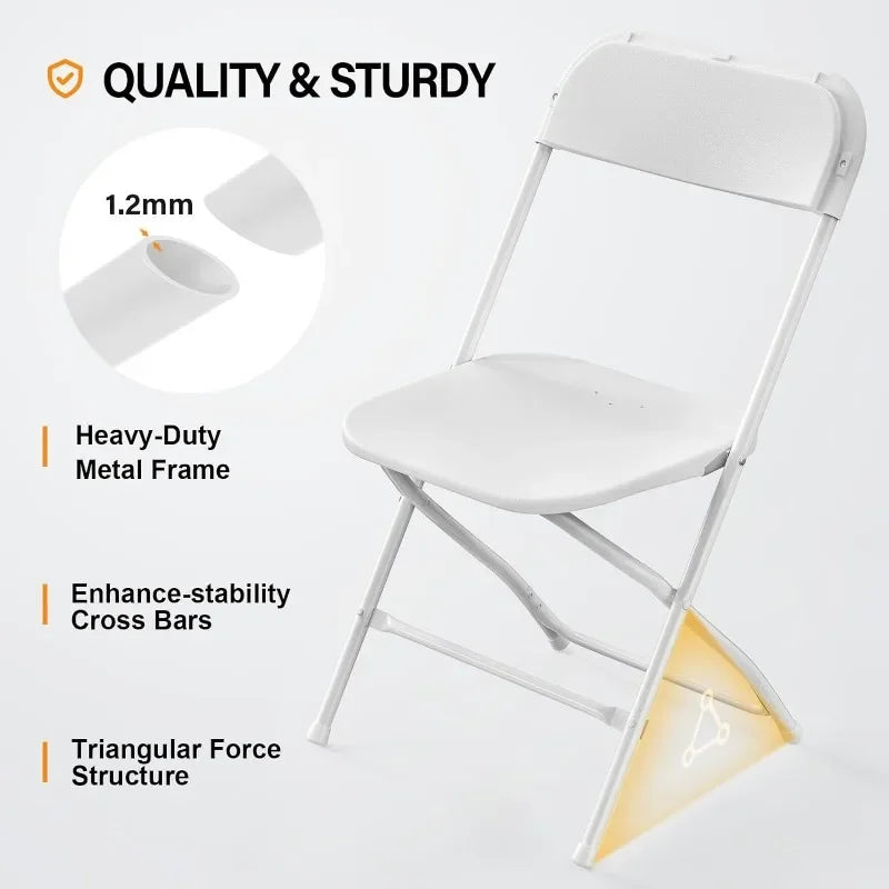 White Plastic Folding Chair,Indoor Outdoor Portable Stackable Commercial Seat with Steel Frame 350lb Capacity for Events