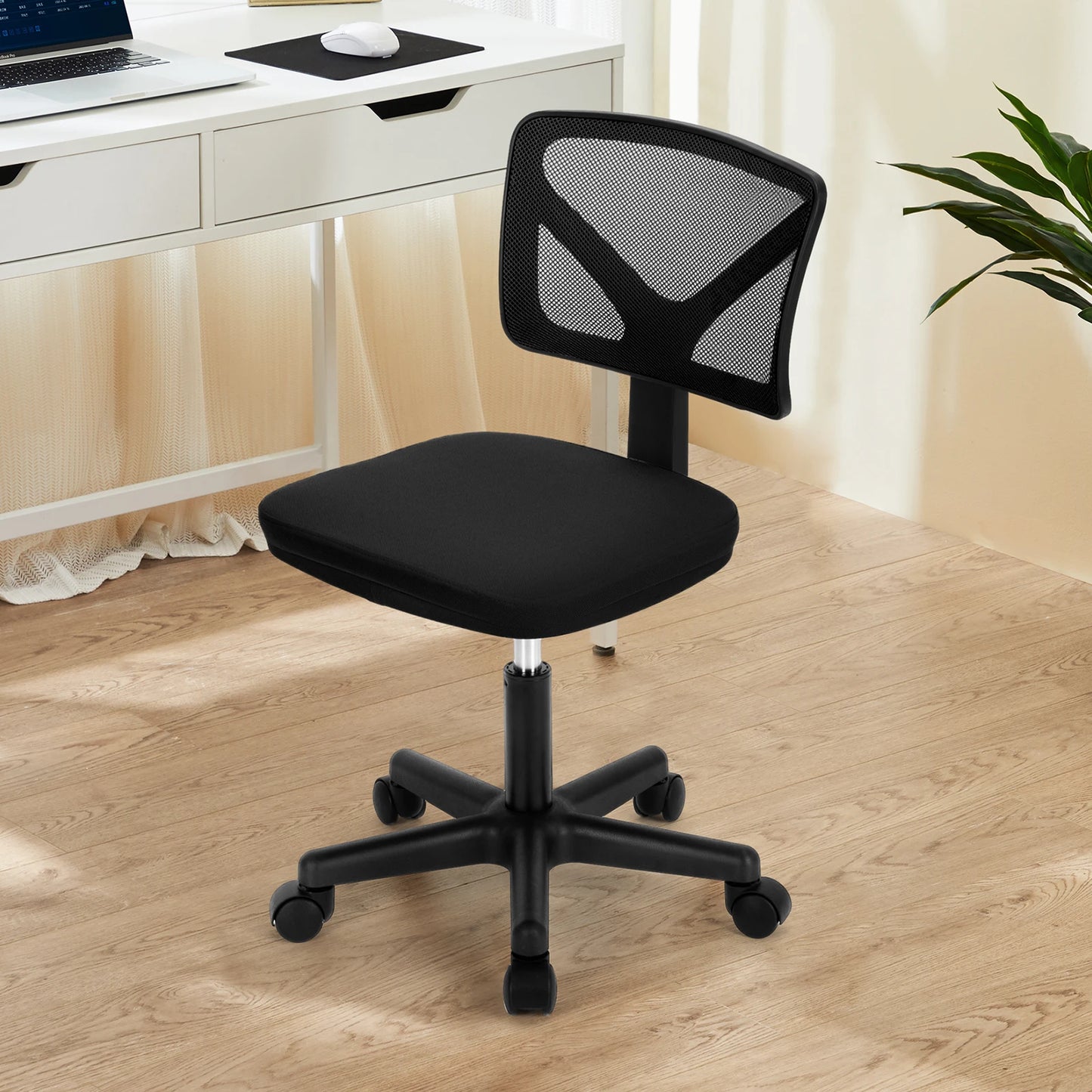 JHK Mesh with Lumbar Support Armless Office Chair Low Back with Wheels Adjustable Height 360° Rolling Swivel Computer Chair