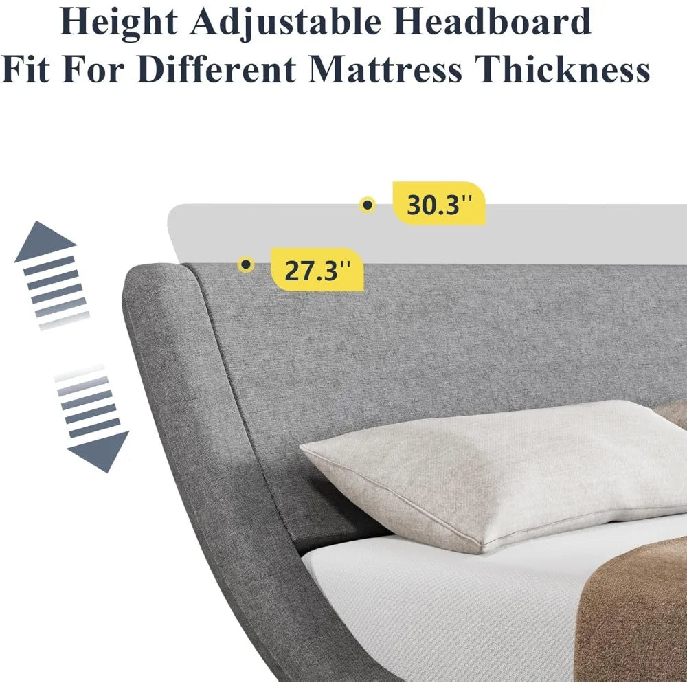 Cadre de lit king size avec tête de lit ergonomique et réglable, design moderne à plateforme rembourrée à profil bas