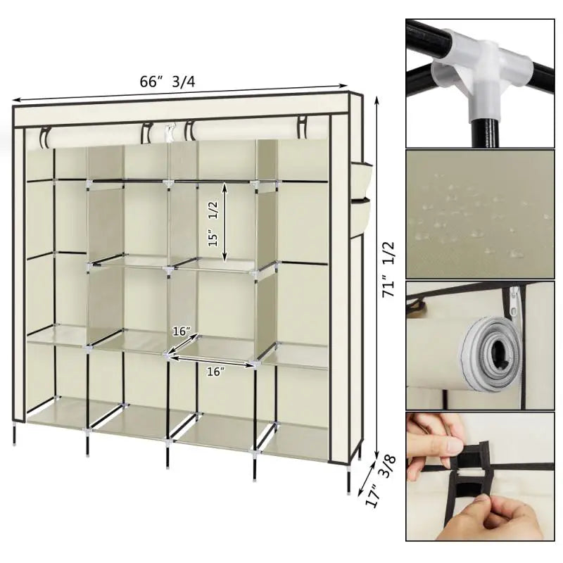 Armoire de rangement portable anti-poussière et étanche, étagère de rangement pour vêtements en tissu non tissé, meubles de chambre à coucher