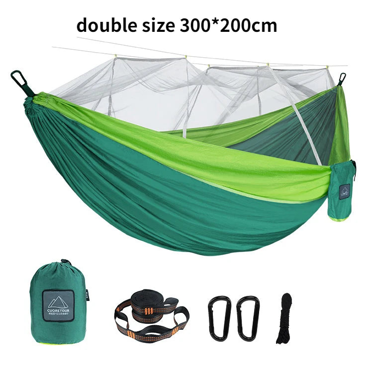 Single and Double Size Nylon Fabric Portable Travel Outdoor Camping Hanging Sleeping  Hammock with Mosquito Net