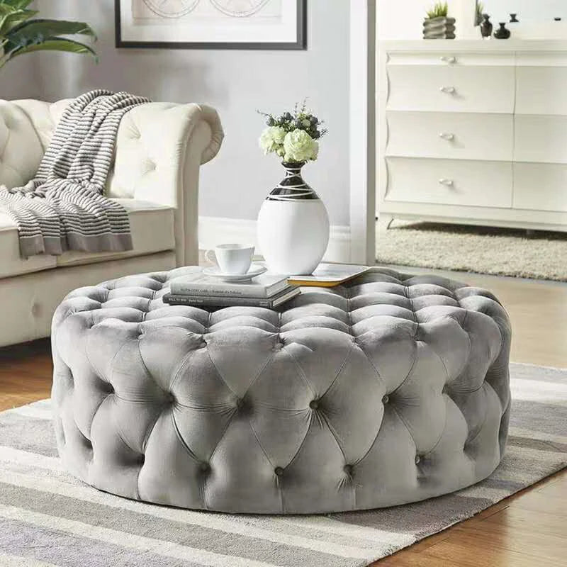 Pouf rond en velours de luxe pour salon, chambre à coucher, meuble de sol moderne, magasin de vêtements, tabouret à langer doux B